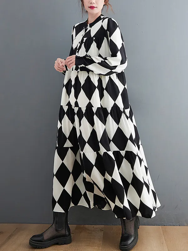 Contrast Polo Neck Sleeveless A-Line Midi Dresses