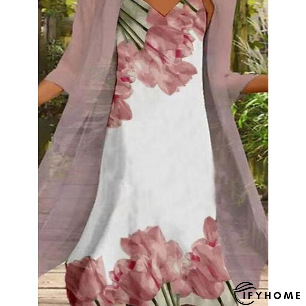 Women's Dress Set Two Piece Dress Shift Dress Daily Going out Fashion Streetwear Print Midi Dress Strap 3/4 Length Sleeve Floral Loose Fit Pink Light Purple Spring Summer S M L XL XXL | IFYHOME