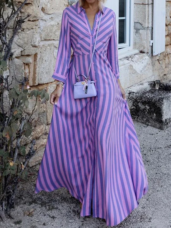13500 Multi Colour Striped Scarf Collar Dress