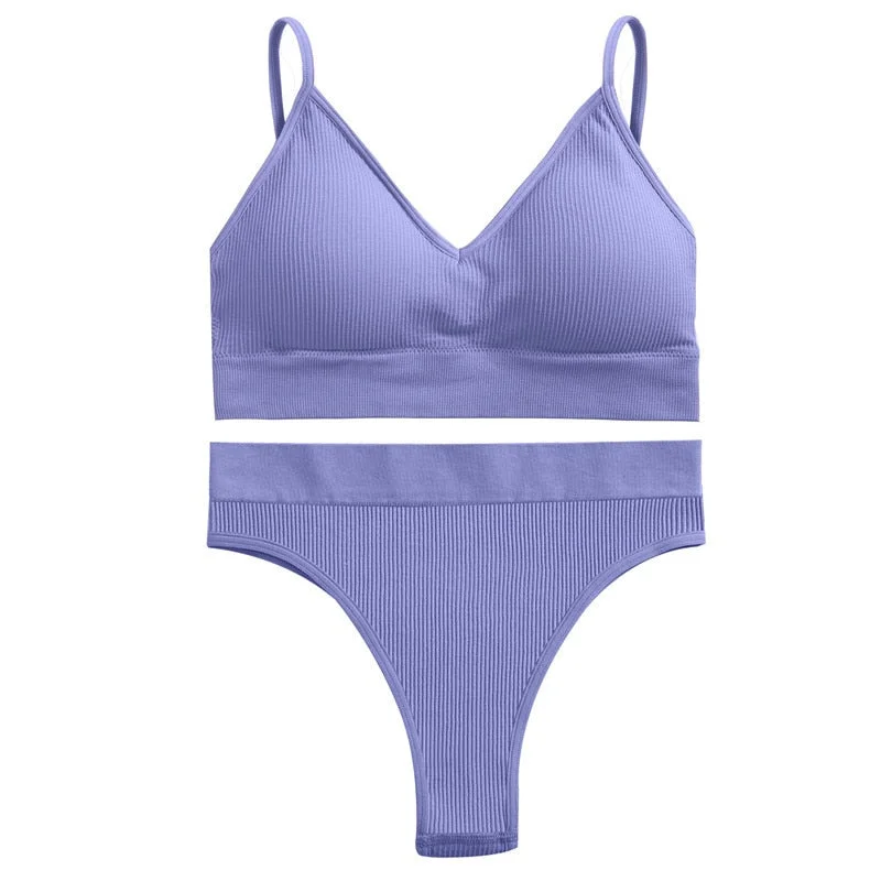 FINETOO Women Seamless Bra Set Push Up 1 Camis+1 Panty Lingerie Sports Underwear Active Sexy Thong Bra Fitness Bikini Crop Top