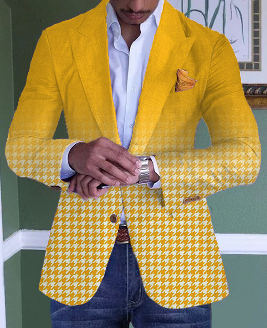 Business Gradient Houndstooth Turndown Collar Single Breasted Blazer