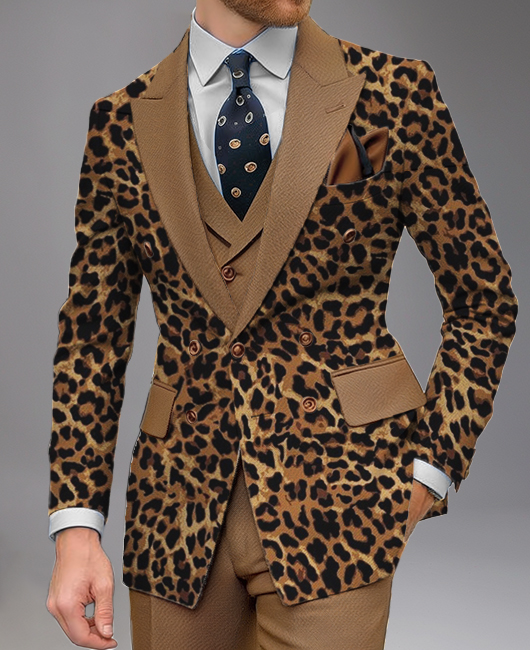Business Peaked Lapel Buttons Leopard Pattern Blazer