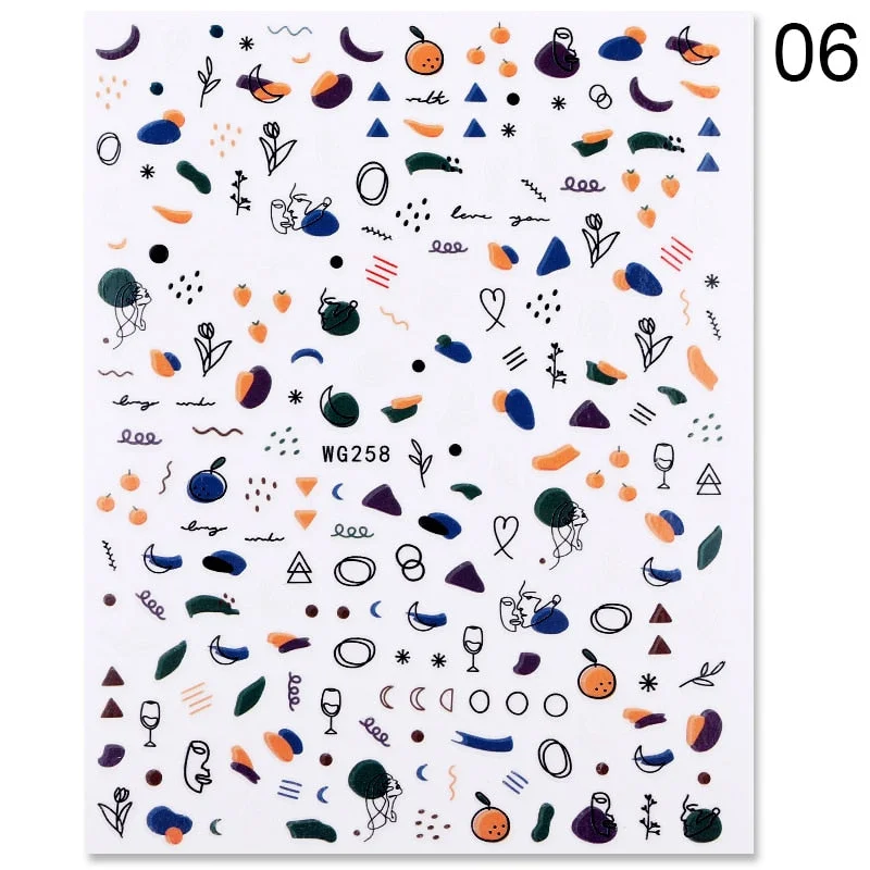 1PC 3D Nail Sticker Stick Figure Woman Face Pattern Special Transfer Picture Flowers Sliders Sticker DIY Nail Art Decoration