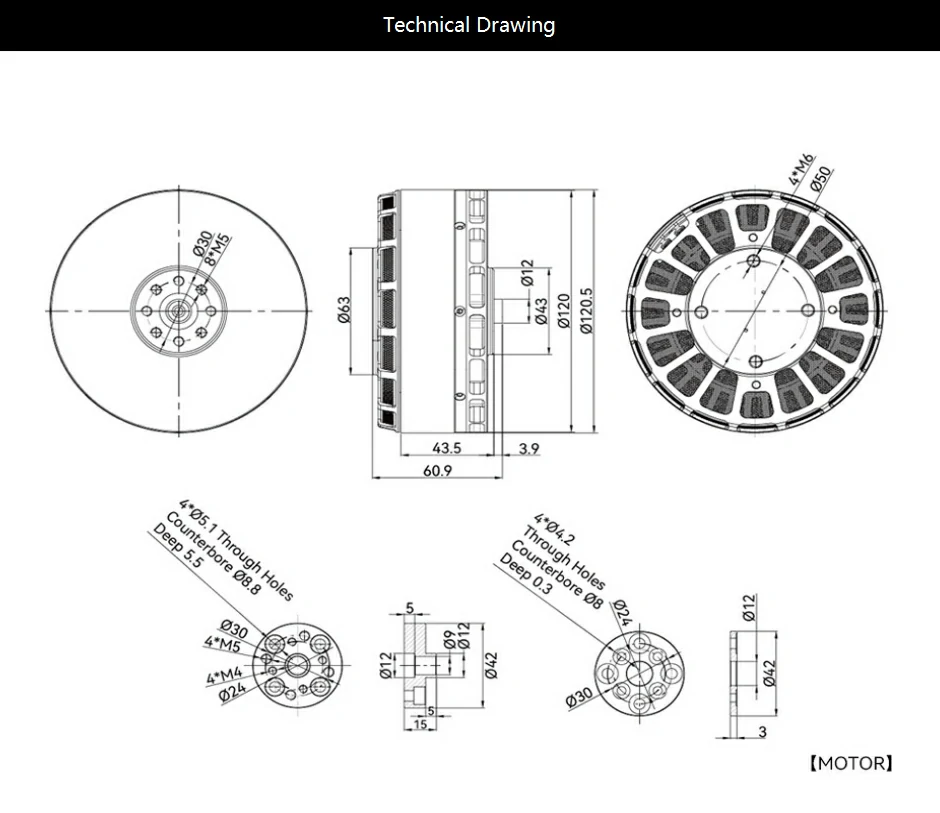 T-MOTOR VL1155 VTOL drone motor technical drawing