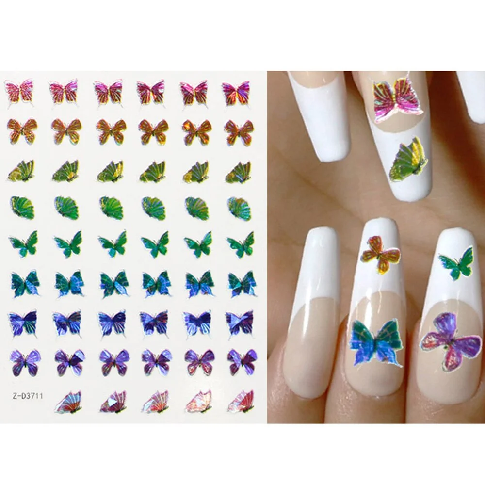 1pcs Holographic 3D Butterfly Designs Sticker Nail Decal DIY Slider for Manicure Nail Art Watermark Manicure Decoration-Nail Inspo
