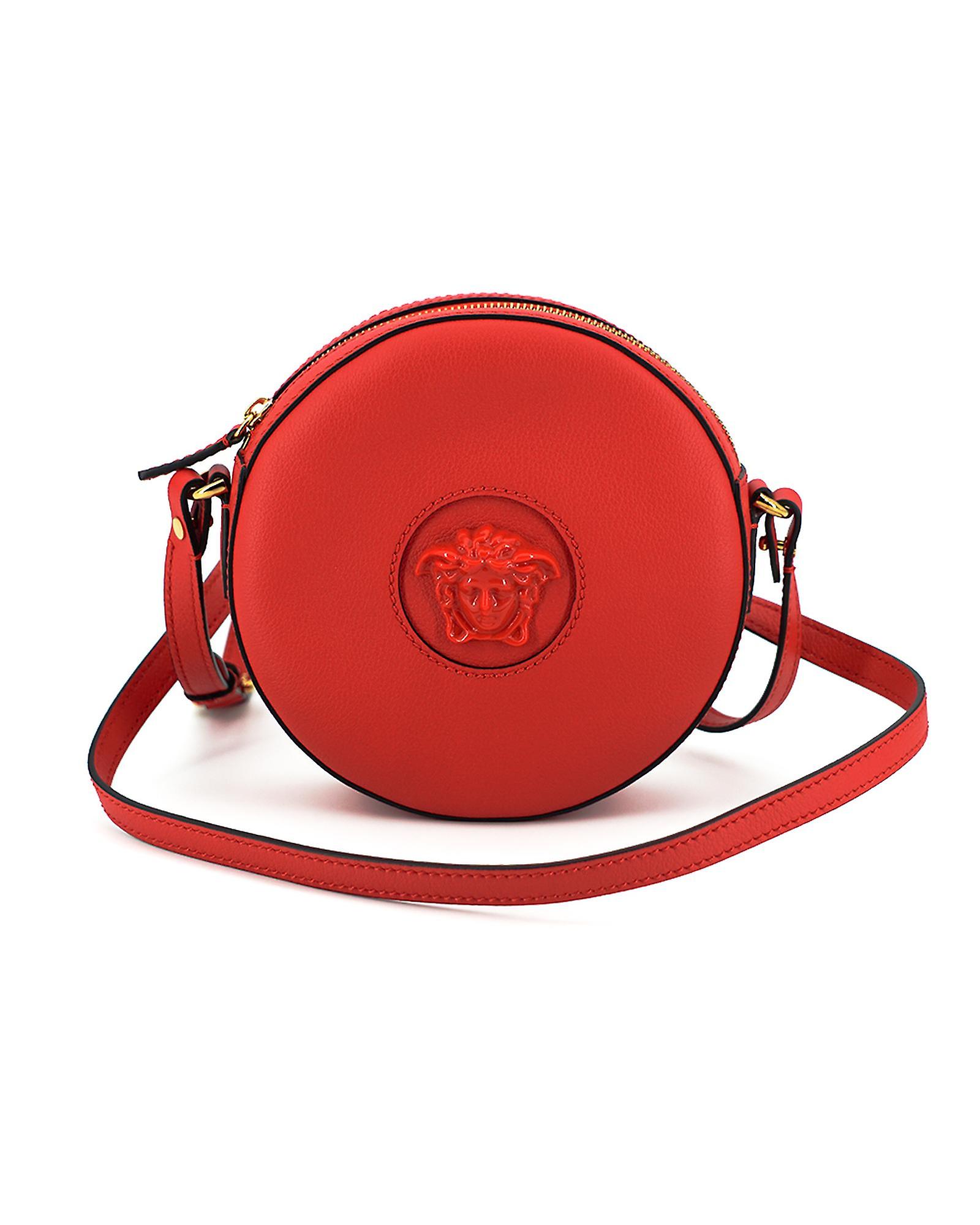 Versace Calf Leather Round Disc Shoulder Bag