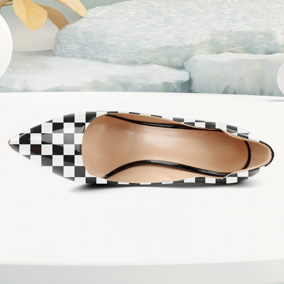 Plaid picture，4.72 inch/12cm  Pointed Toe Pumps High Heel Sexy Stilettos Slip On Office Cute Evening Dress Stilettos