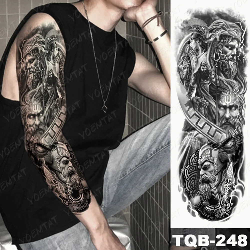 Large Arm Sleeve Tattoo Lion Cross Prayer Waterproof Temporary Tatto Sticker Tiger Beach Compass Body Art Full Fake Tatoo Men