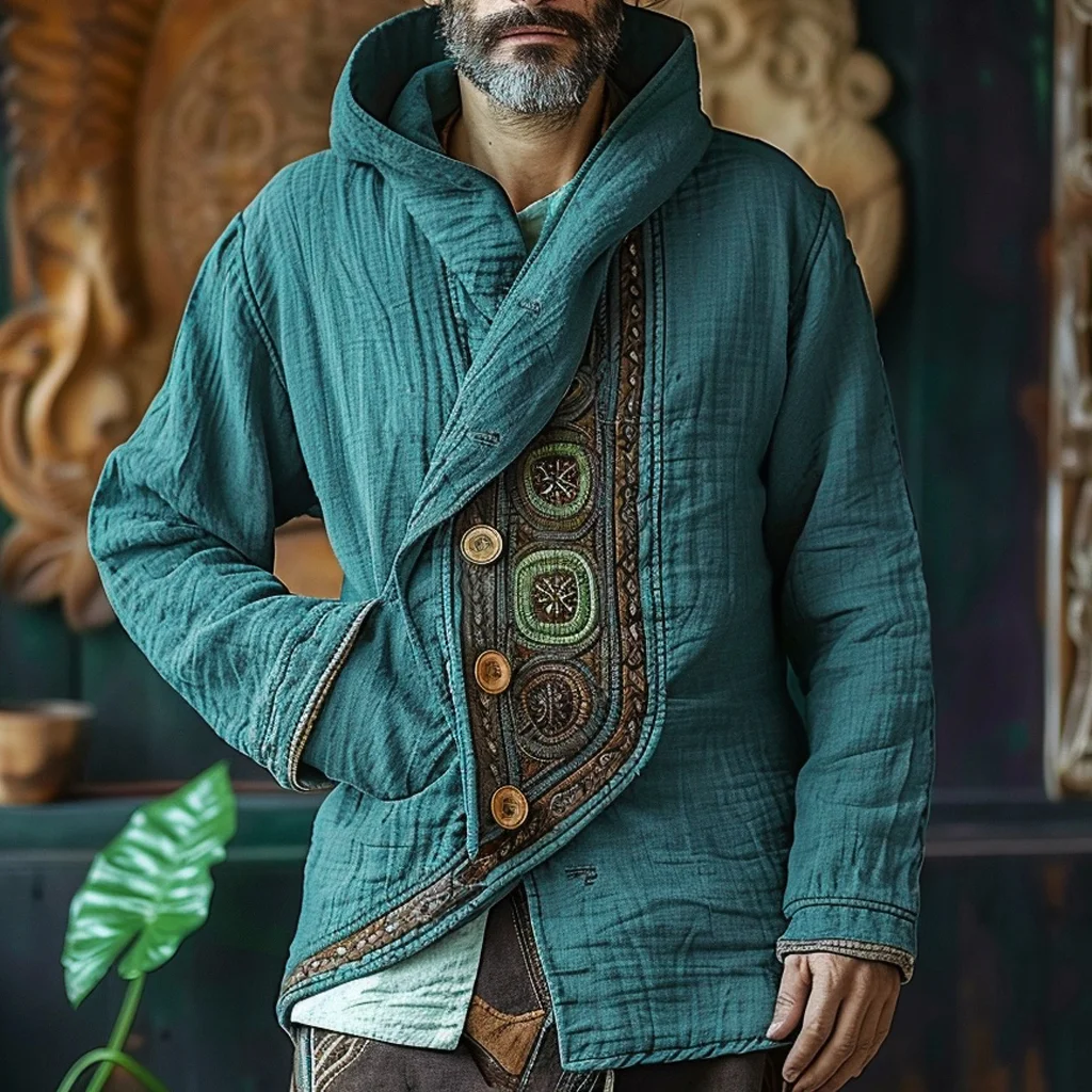 Men's Linen Ethnic Hoodie Jacket-inspireuse