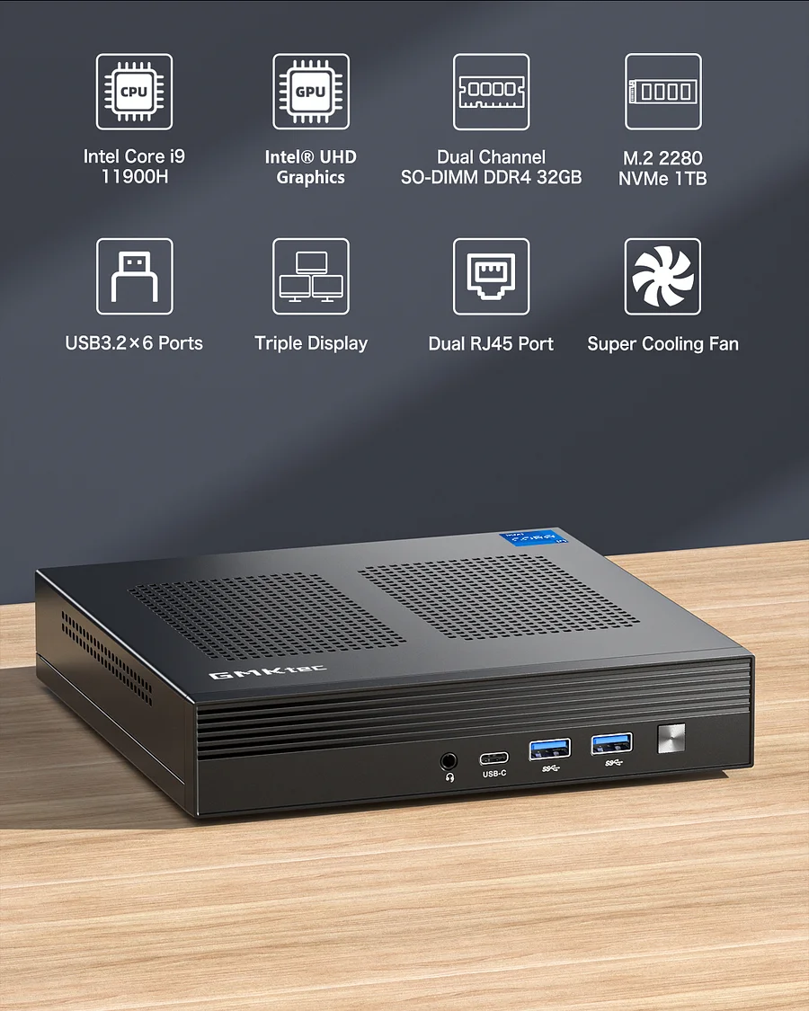 GMKtec ミニPC Intel i9-11900H 32GB+1TB Intel 11th Core i9-11900H Mini PC--NucBox M4