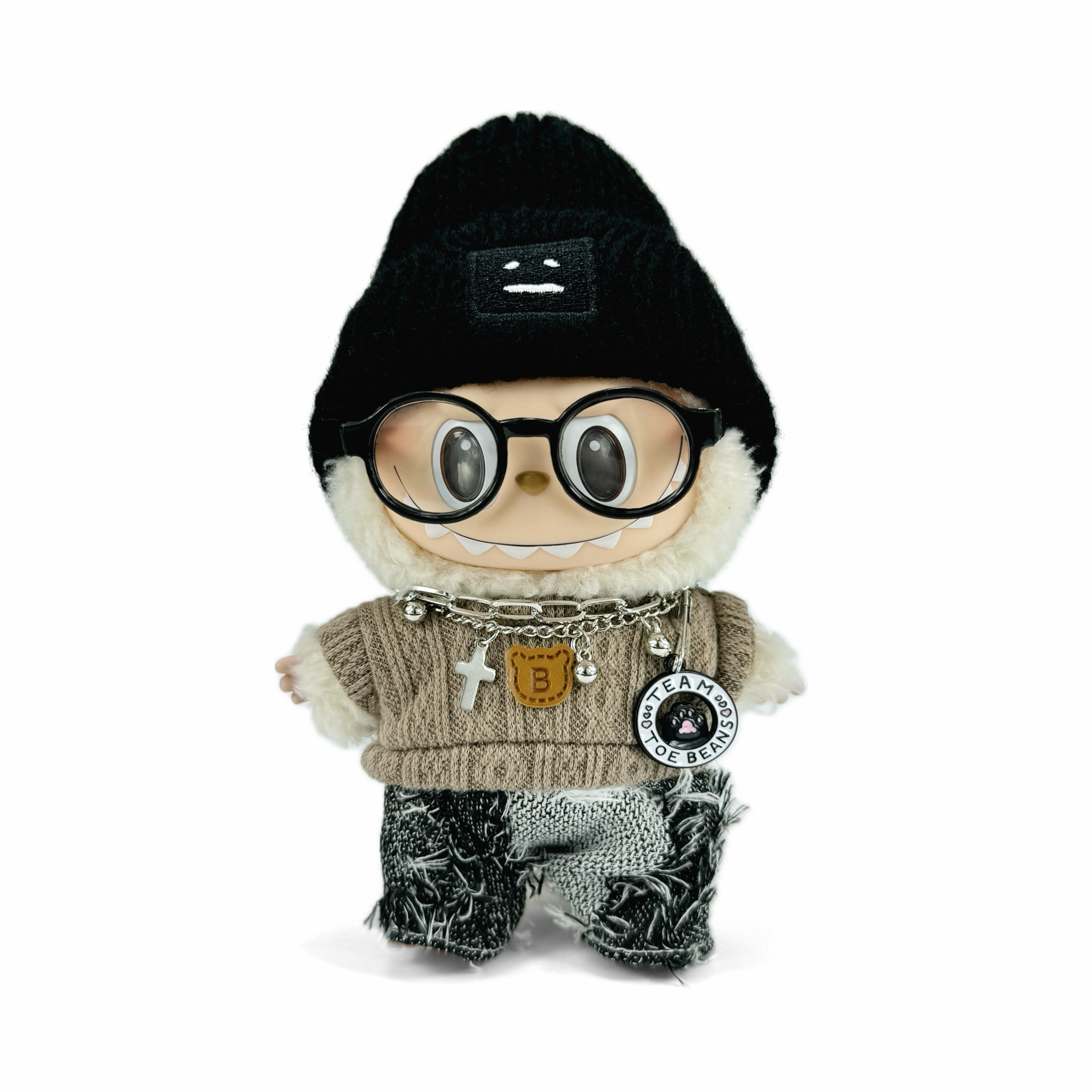 Modified Baby POP MART THEMONSTERS Kano Above Heartbeat Macaron Hang Tag Box Labubu Vinyl Sitting Party Height 15cm