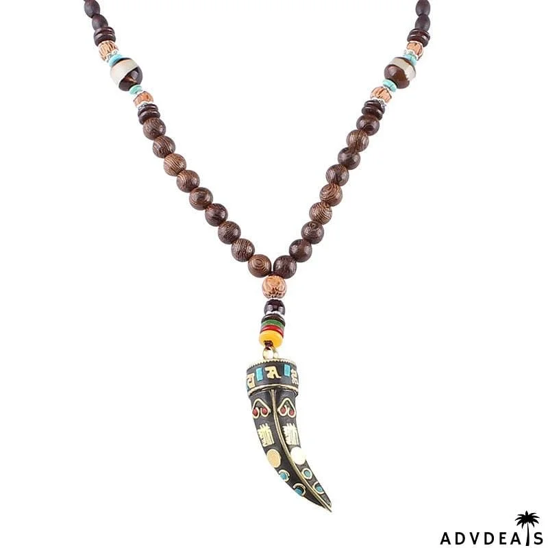 Fabulous Design Ethnic Horn Shaped Pendant Beaded Necklace