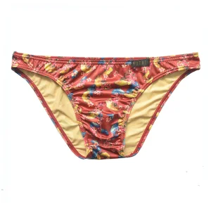 Mens Colorful Milk Silk Ginkgo Leaf Print Bikini Brief