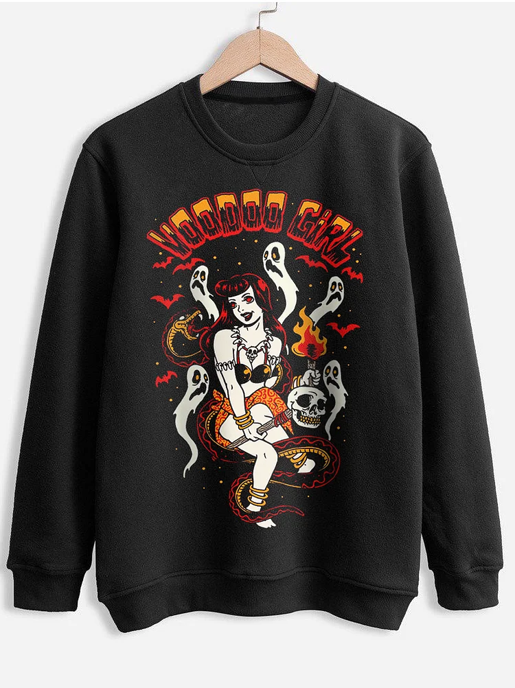 Men's Halloween Voodoo Girl Ghost Graphic Print Sweatshirt