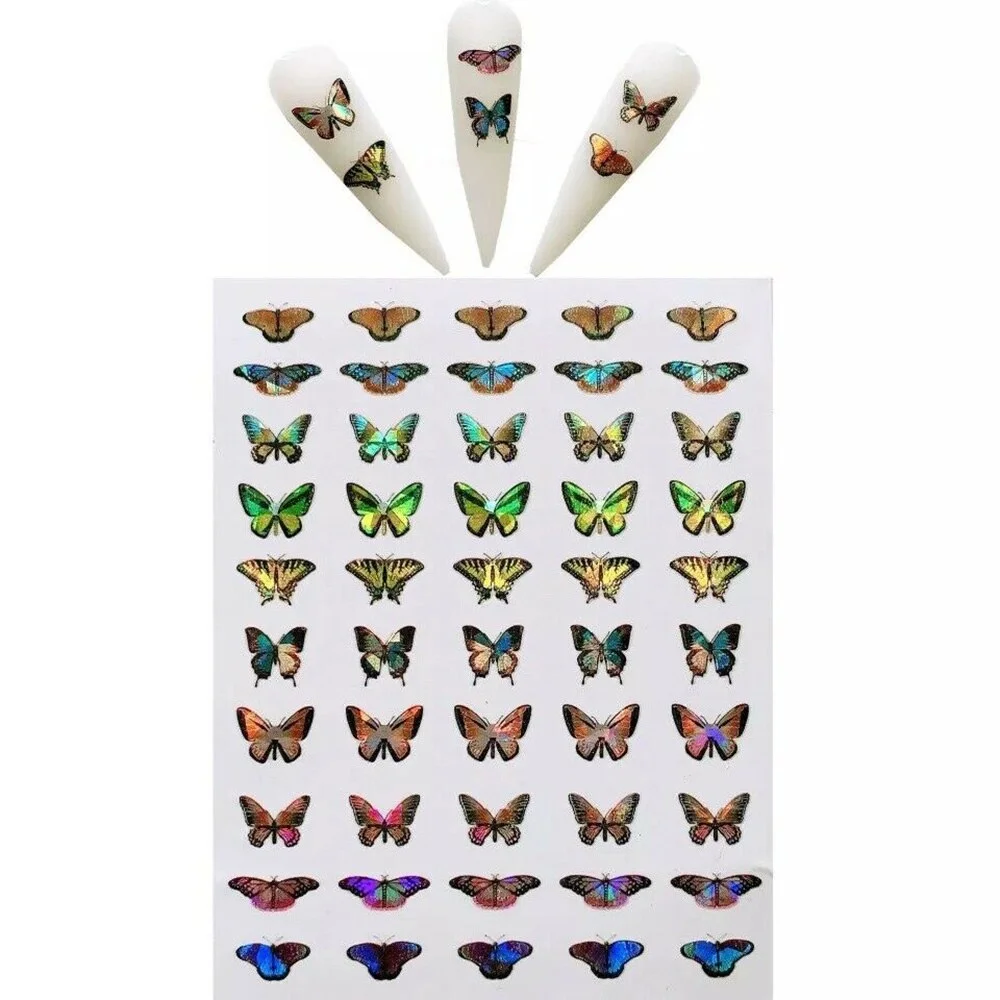 1pcs Holographic 3D Butterfly Designs Sticker Nail Decal DIY Slider for Manicure Nail Art Watermark Manicure Decoration-Nail Inspo