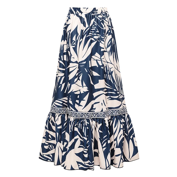 V Neck Leaves Print One Piece Swimsuit and Pants/Skirt