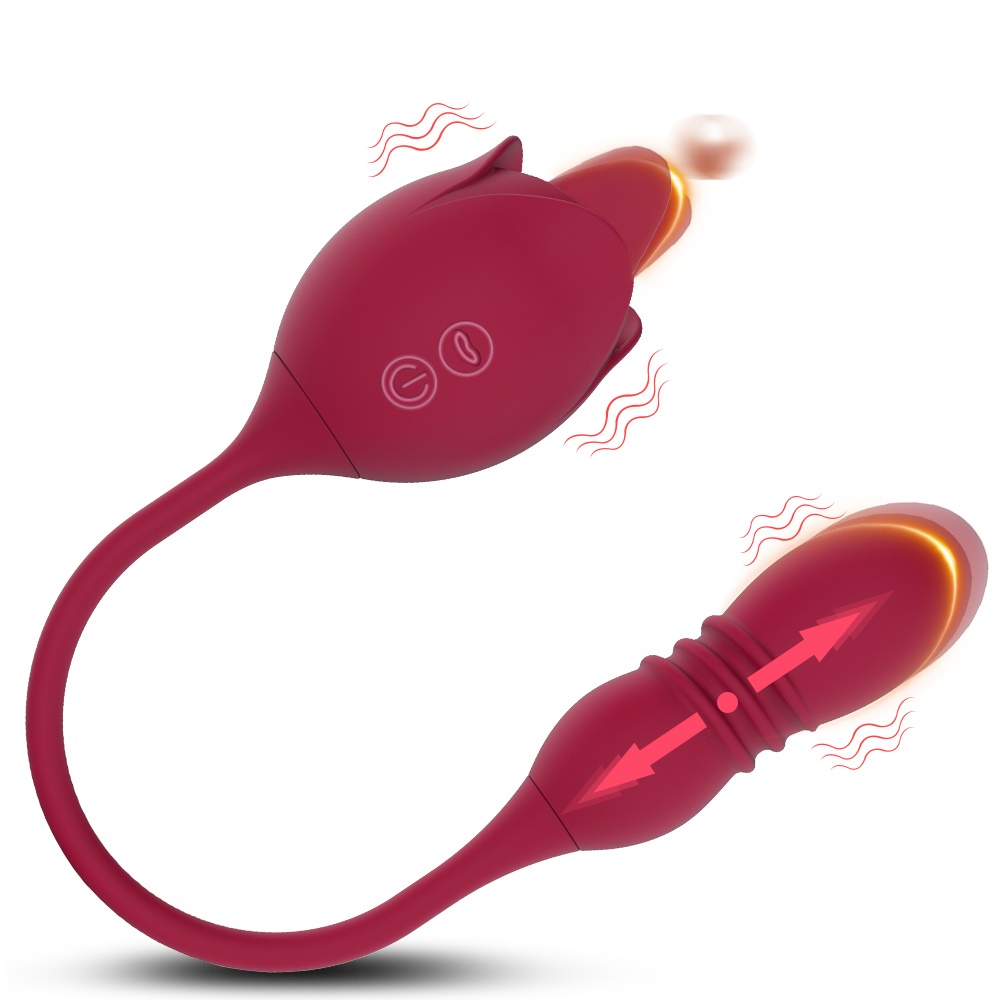Rose Toy Vibrator For Women Tongue Licking Stimulator With Telescopic Dildo
