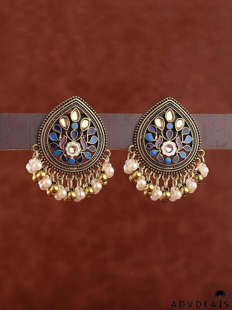 Faux Pearl & Bead Decor Water Drop Earrings