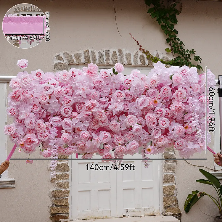 A8623 Pink Cloth Base Flower Row Decor Wedding Backdrop Square Frame