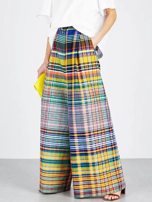 CHECKER PRINT HIGH WAIST WIDE LEG PANTS main image 1