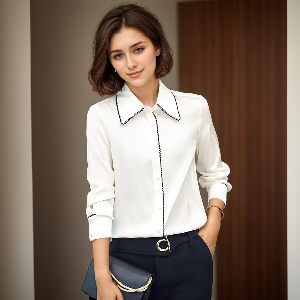 Chemise en soie de style lieu de travail pour femmes- SOIE PLUS