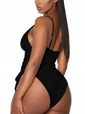 Ruched High Cut One Piece Swimsuit