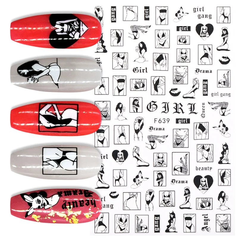 1PC 3D Nail Sticker Stick Figure Woman Face Pattern Special Transfer Picture Flowers Sliders Sticker DIY Nail Art Decoration