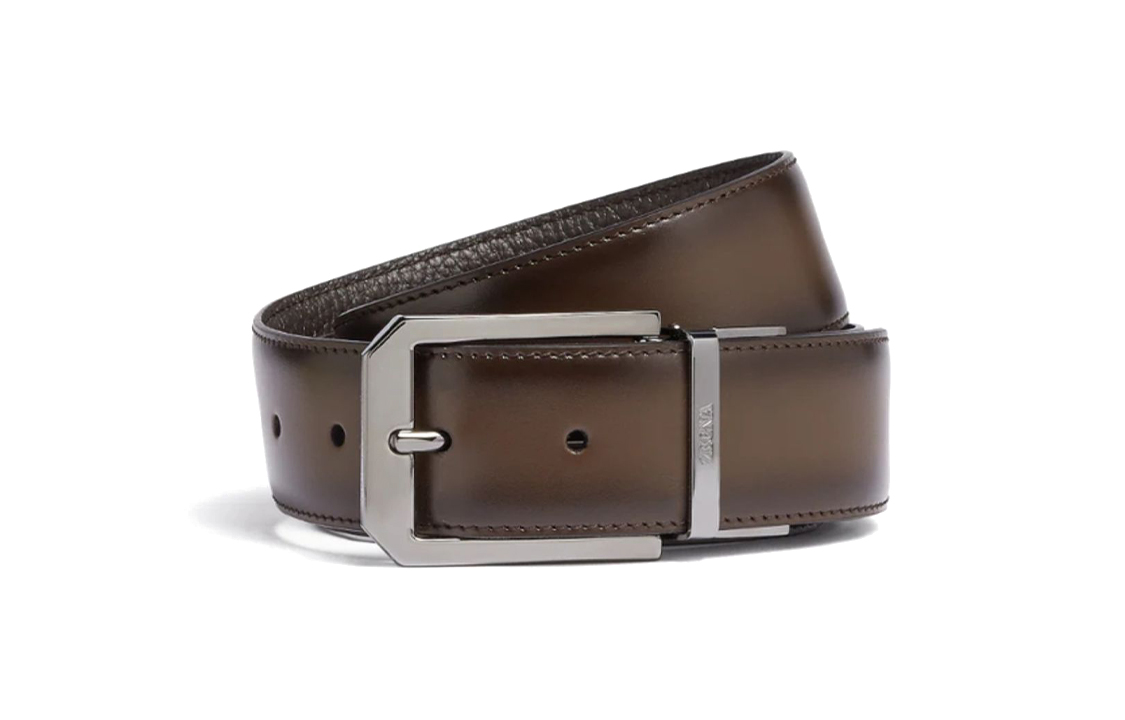 Zegna Fashion Minimalist Style Casual Pin Buckle Leather Belts Men's Dark Brown Width: 3.5cm