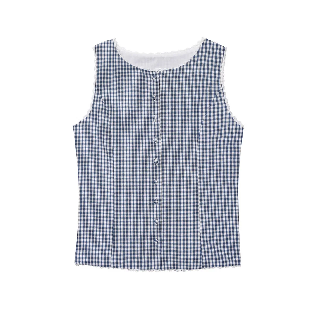 Nigikala Nigikala Sleeveless Round-Neck French Top 2025 Spring Quiet Luxury Lace Lace Linen Vest