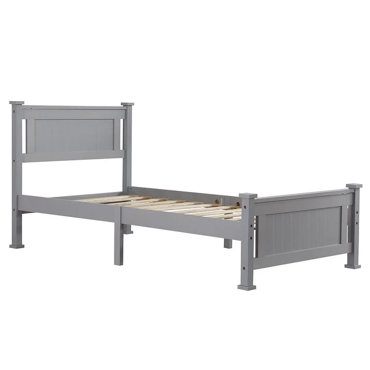 BTMWAY Gray Wooden Twin Platform Bed Frame with Headboard and Footboard, 330lbs Capacity, Twin Size Bed Frame for Kids Boys Girls Teens, No Box Spring Needed