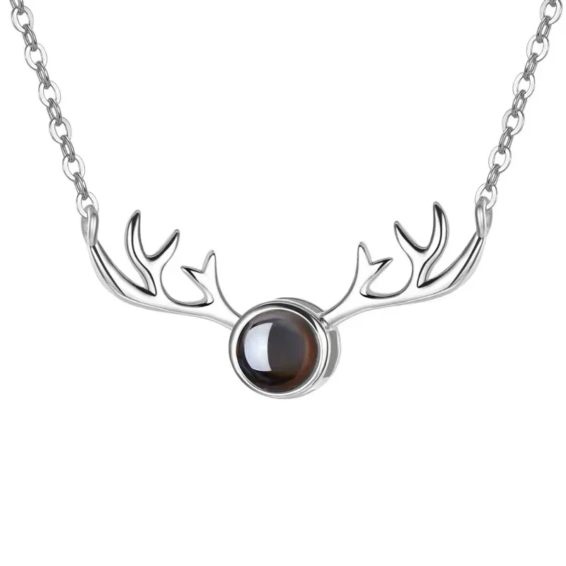 Antlers Projector Picture Custom Personalized Photo Silver Necklace wetirmss