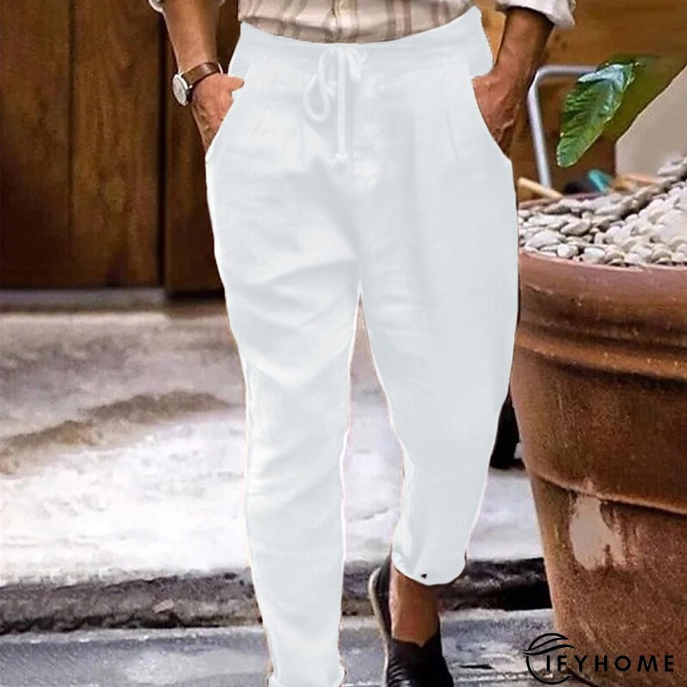 Men's Linen Pants Trousers Summer Pants Beach Pants Plain Breathable Soft Casual Daily Holiday Linen / Cotton Blend Fashion Streetwear Black White Micro-elastic | IFYHOME