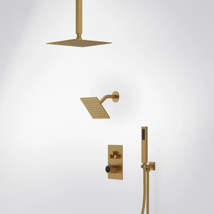 EVERSTEIN Ceiling-Mounted Thermostatic Shower System in Brushed Gold SFS1007-GD12