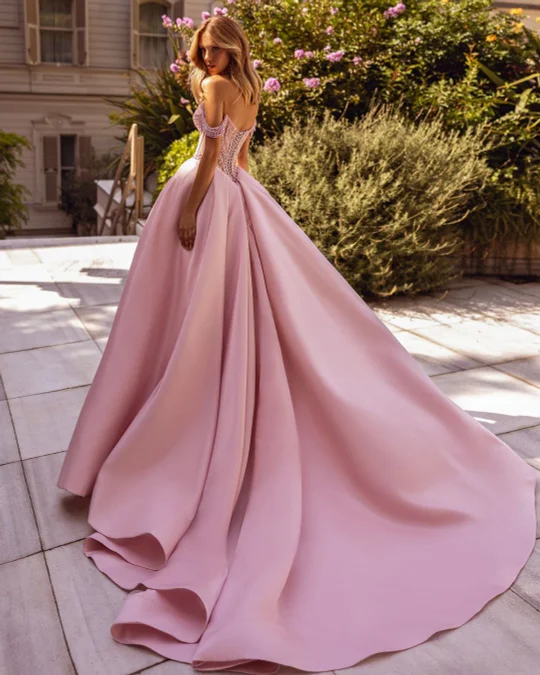 Lvs&Broner Off the Shoulder Sleeveless Split Long Prom Dress With Beading