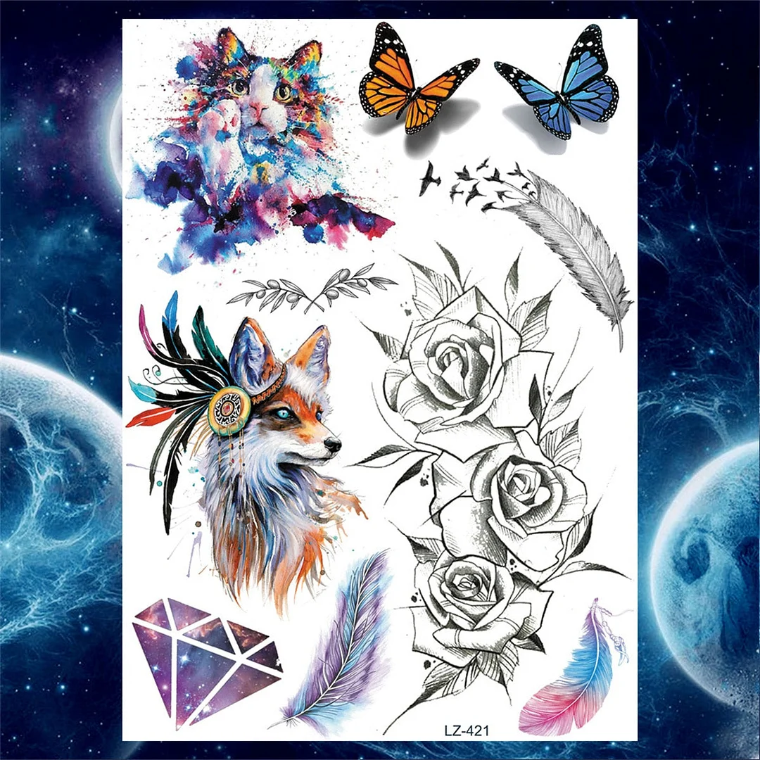 Flower Skull Temporary Tattoos For Women Men Adults Evil Skeleton Tattoo Sticker Fake Lavender Big Rose Black Tatoos Body Thigh