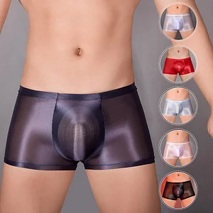 Men's glossy sexy U-convex ultra-thin elastic boxer briefs