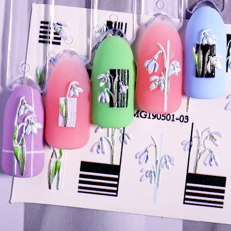 1PC White Embossed Flower Lace 5D Nail Stickers Flower Butterfly Wedding Nail Art Designs Decoration For Manicures