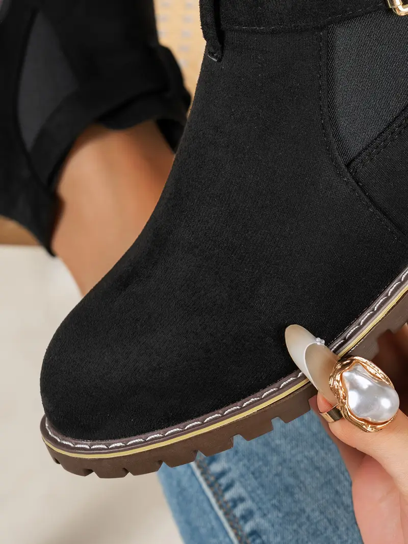   women s ankle boots - beige/ /, chunky platform heel, pu sole non-slip, everyday & formal shoes (beige/black/,  ), winter footwear, elastic side panel, durable construction, versatile footwear, office wear details 7