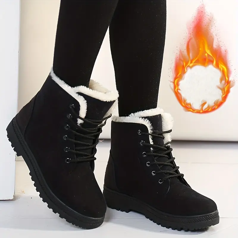 womens round toe lace up boots warm faux fur lined ankle boots womens footwear 1