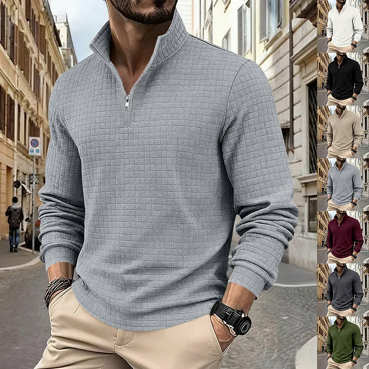 Herren-Sweatshirt mit Viertelrei&szlig;verschluss und Jacquard-Muster