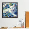 Diamond Painting-DIY Full Round Drill White Cat Flower(40*40 CM)
