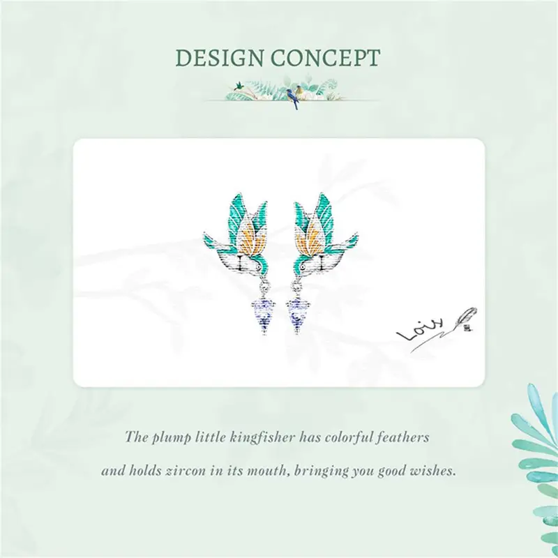 creative 925 sterling silver hypoallergenic stud earring delicate bird design with zircon pendant elegant luxury style details 1