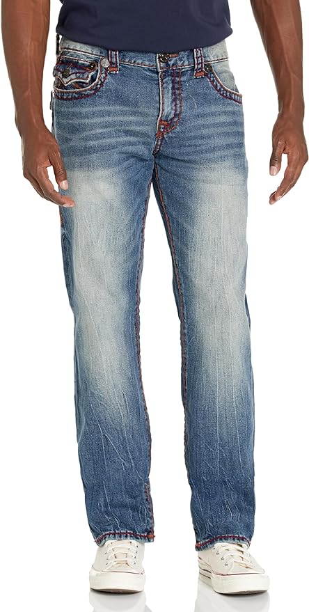True Religion Brand Jeans Men's Ricky Straight Super T Jean, Worn Trophy Medium