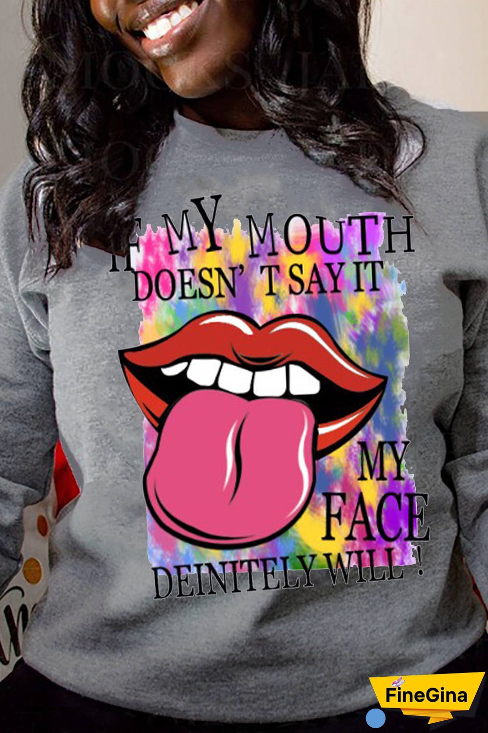 White Casual Street Lips Printed Patchwork O Neck Tops