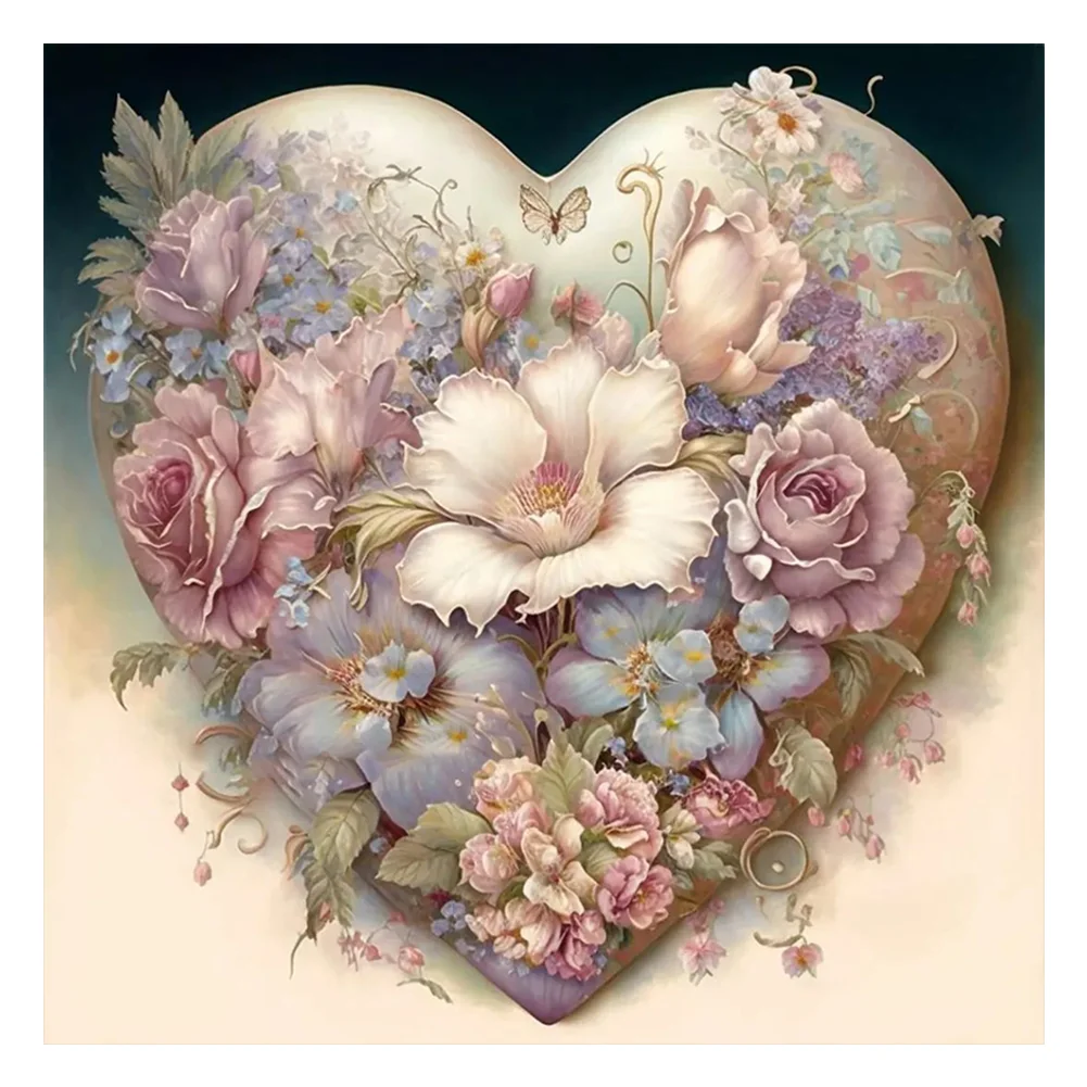 Flower Heart - 11CT Stamped Cross Stitch -50*50CM