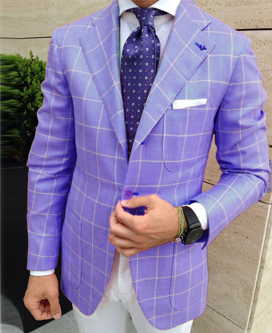 Business Notch Lapel Single Breasted Plaid Blazer