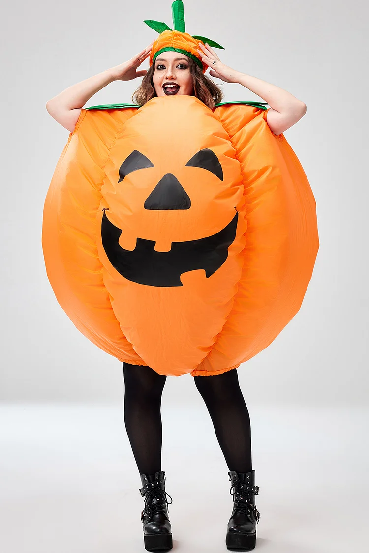 Xpluswear Design Plus Size Halloween Costume Orange Cosplay Inflatable Pumpkin Mini Dress [Pre-Order]