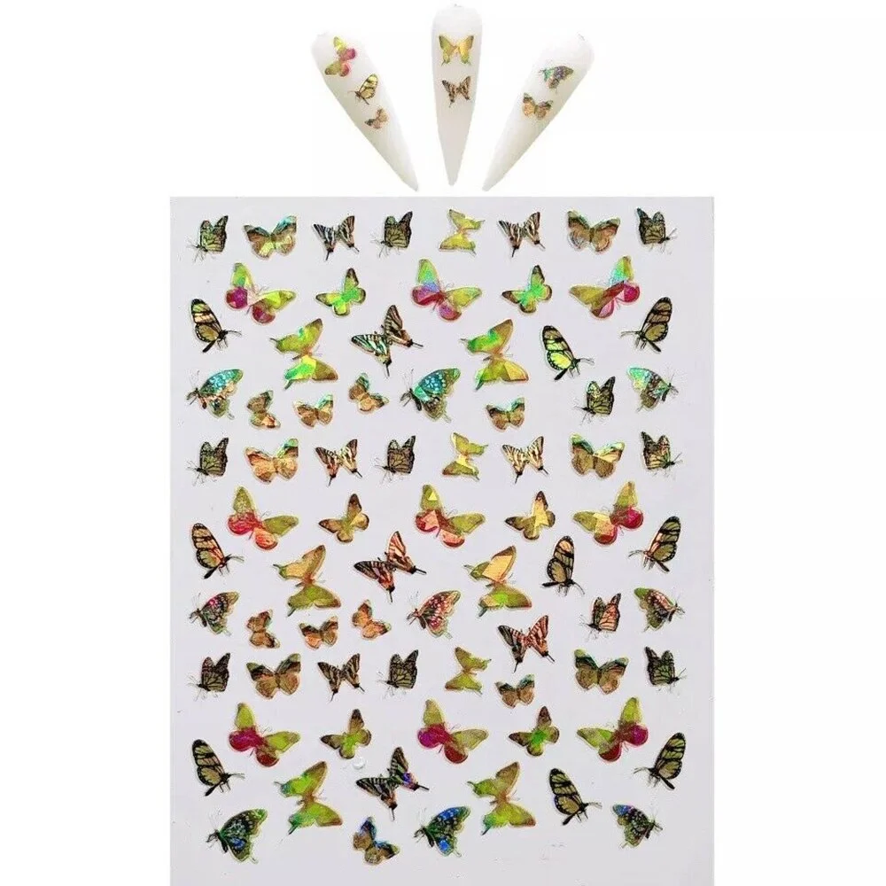 1pcs Holographic 3D Butterfly Designs Sticker Nail Decal DIY Slider for Manicure Nail Art Watermark Manicure Decoration-Nail Inspo
