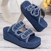 Gioiacombo&trade; Pantofole con zeppa con suola spessa in denim alla moda da donna