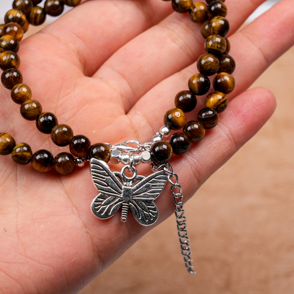 Yellow Tiger Eye Stone Butterfly Design Bracelet 